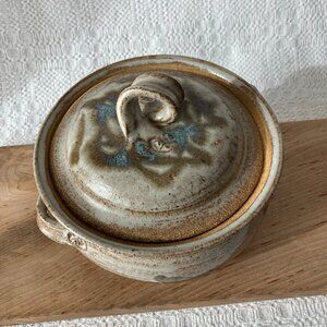 Signed "Rost" Lidded Bowl Attributed to Marguerite Rost Stoneware Earth Tones